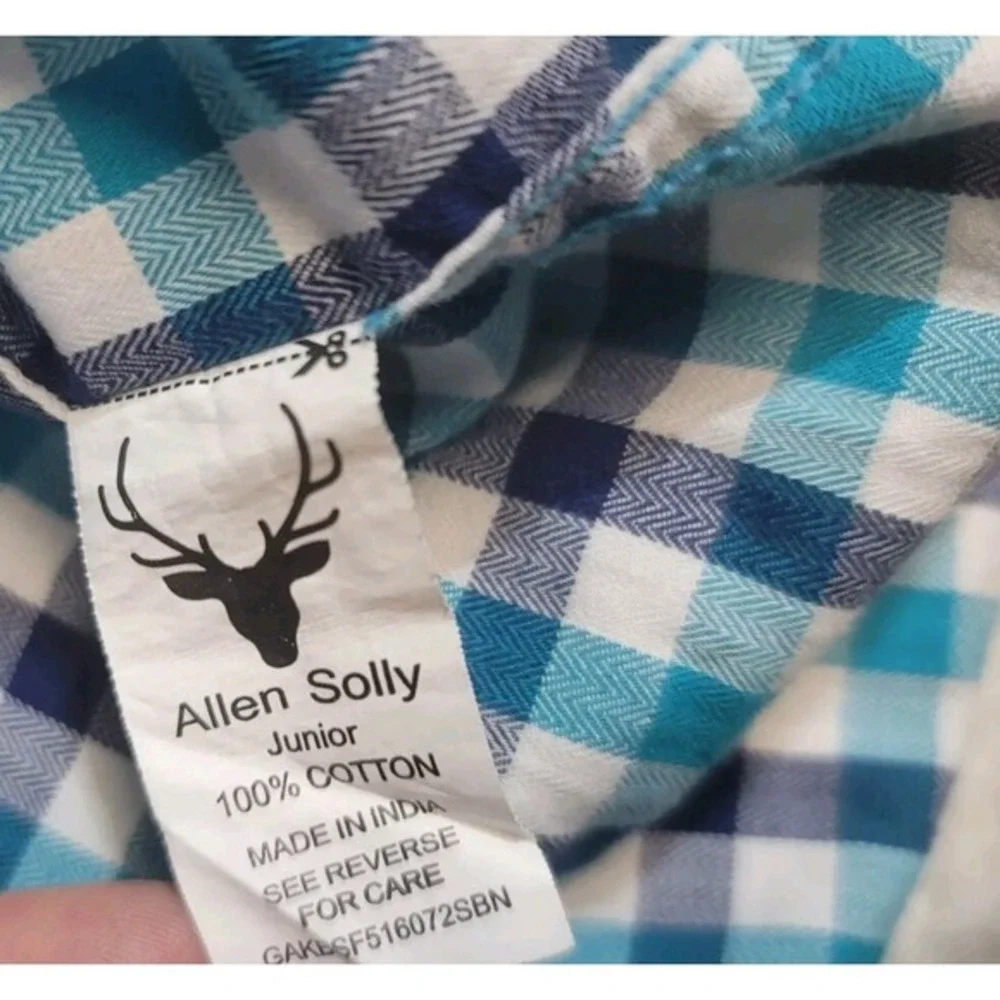 Allen Solly Boys  Button Up Shirt XS 5-6 Blue Check Long Sleeves Lot‎ Of 2